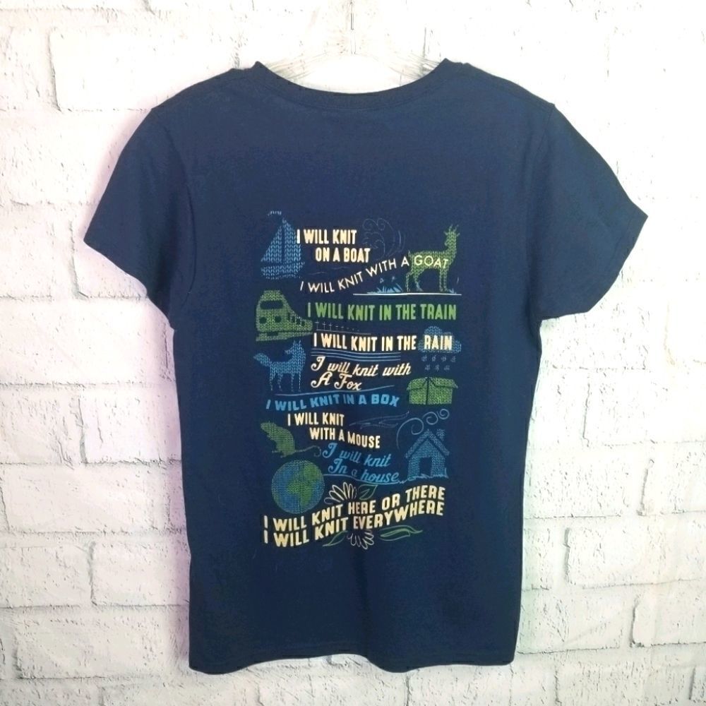 Navy Blue Graphic Tee About Knitting.